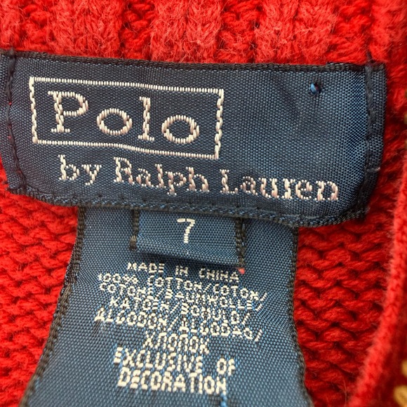 Polo Ralph Lauren Kids Red Cotton 1/4 Zip Sweater Size 7 Navy Pony Logo - Picture 6 of 6